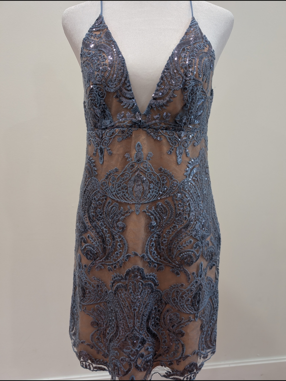 Free People Embroidered Sequin Mesh Slip Dress